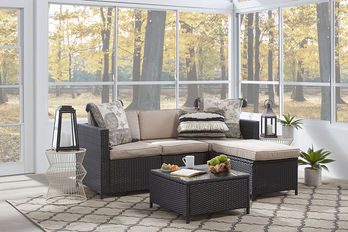 Three-season sunroom with striking decor.