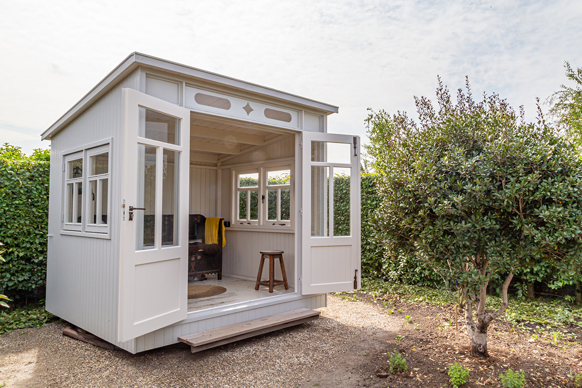 Converted shed that can be used for reading space or relaxation.